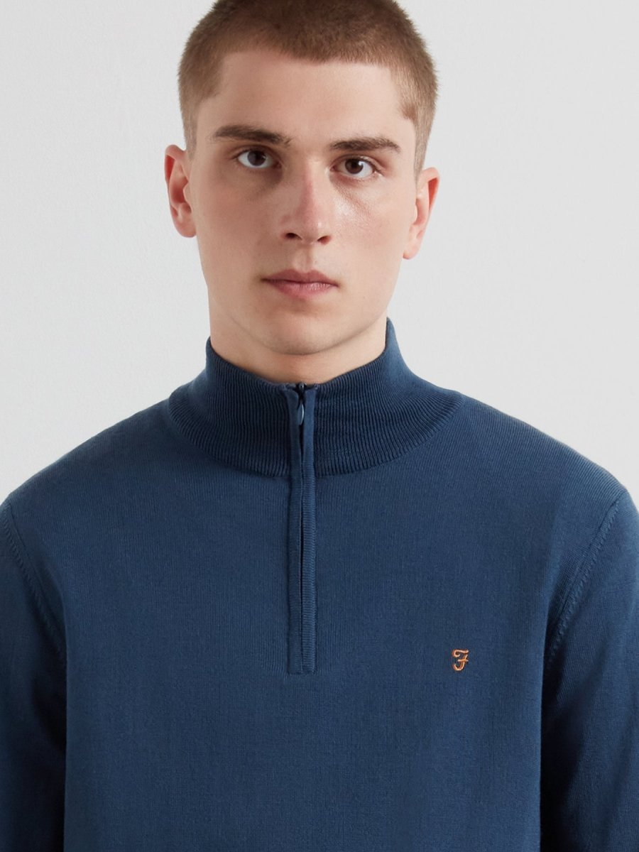 Redchurch Merino Wool Quarter Zip Sweater In Blue River - RUTHERFORD & Co
