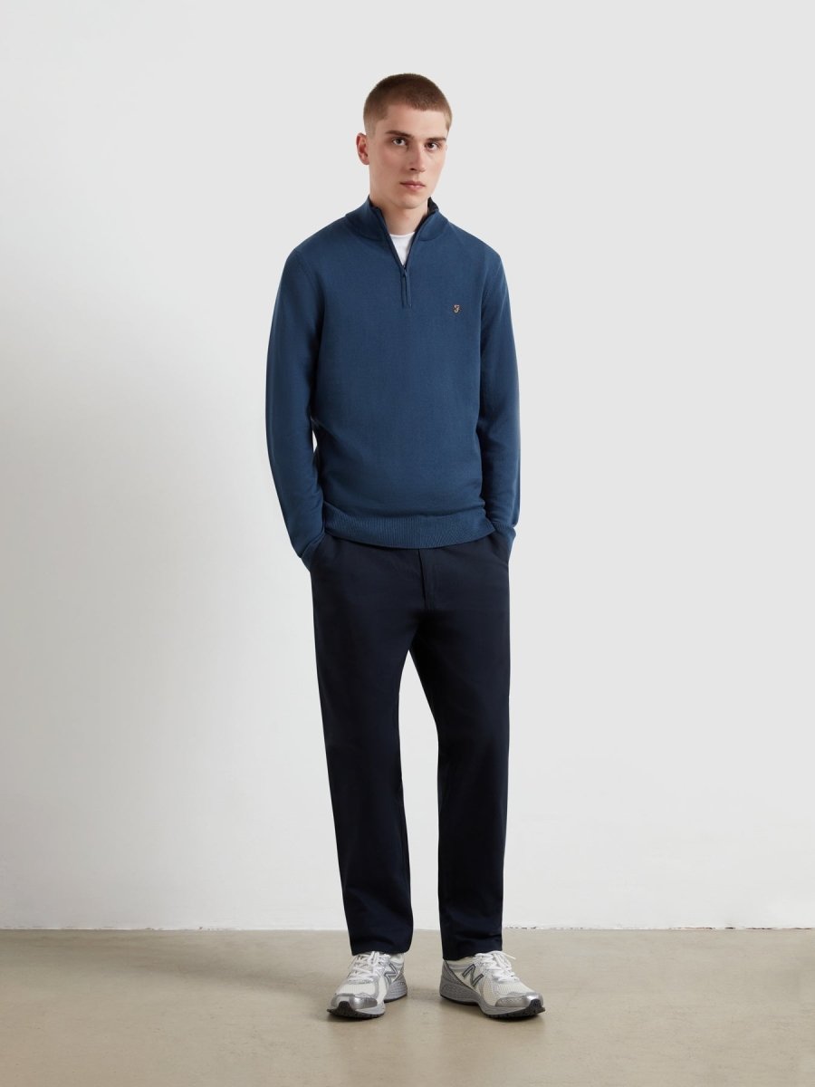Redchurch Merino Wool Quarter Zip Sweater In Blue River - RUTHERFORD & Co
