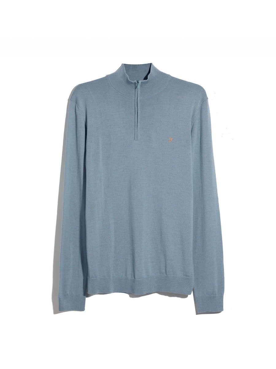 Redchurch Merino Wool Quarter Zip Sweater In Icelandic Blue - RUTHERFORD & Co