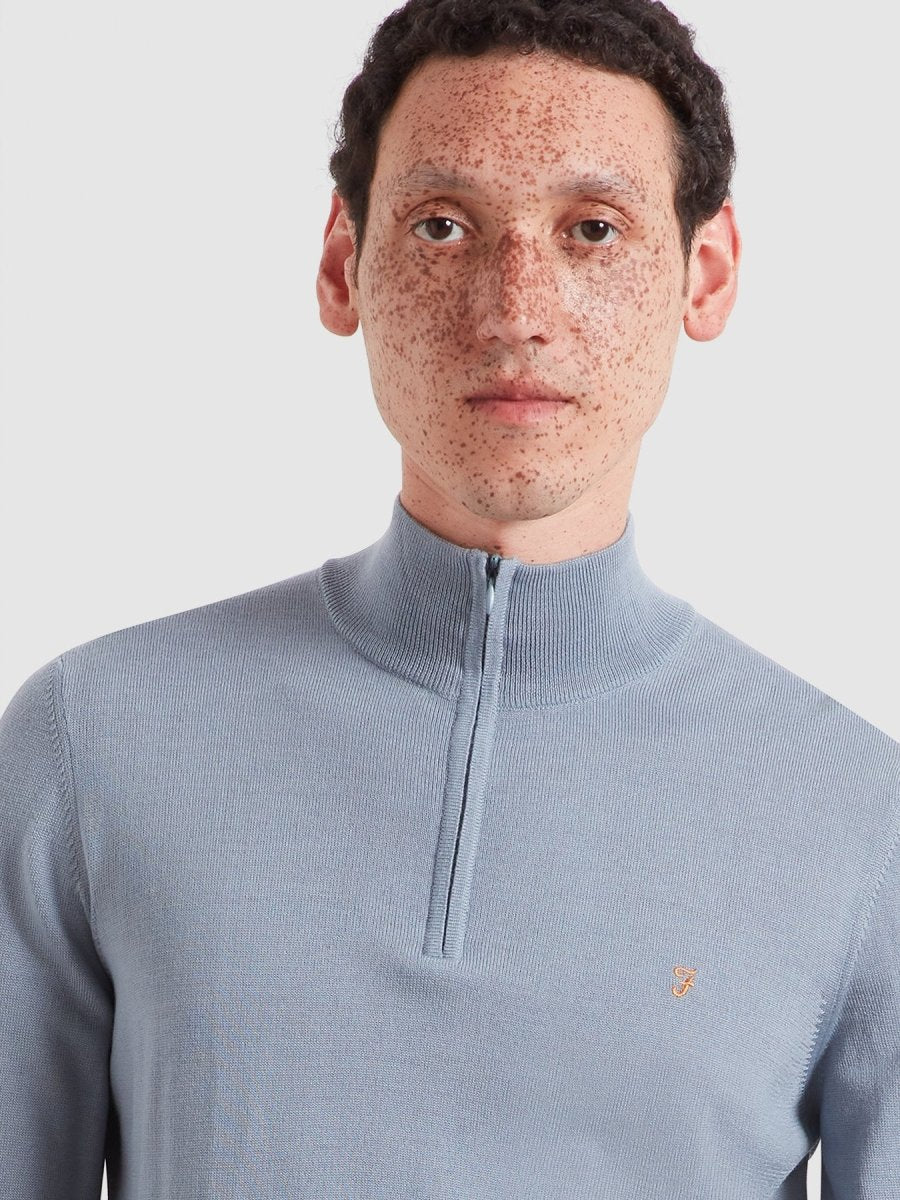 Redchurch Merino Wool Quarter Zip Sweater In Icelandic Blue - RUTHERFORD & Co