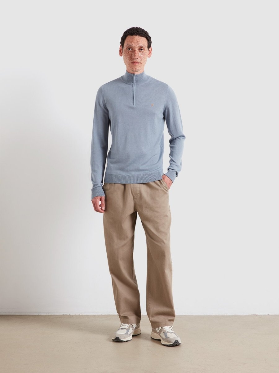 Redchurch Merino Wool Quarter Zip Sweater In Icelandic Blue - RUTHERFORD & Co