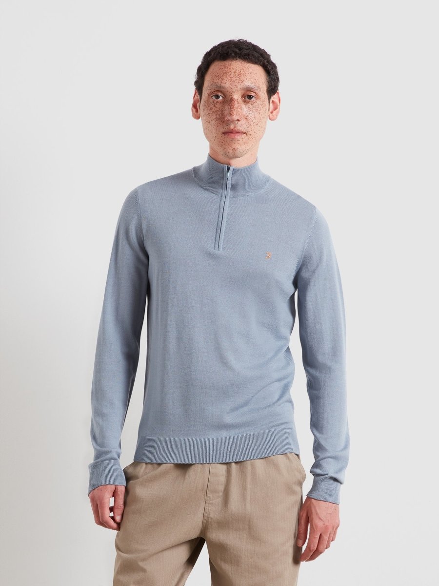 Redchurch Merino Wool Quarter Zip Sweater In Icelandic Blue - RUTHERFORD & Co