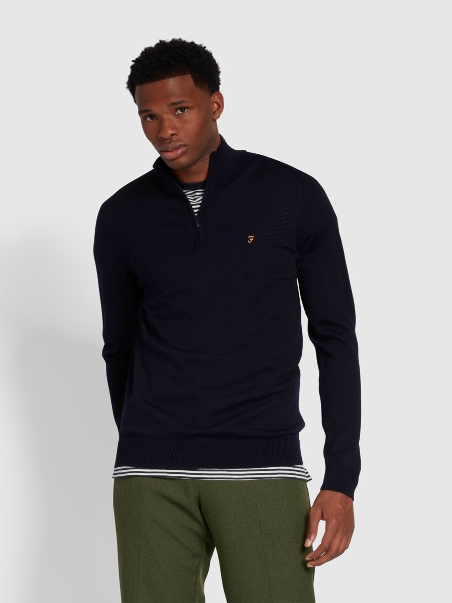 Redchurch Merino Wool Quarter Zip Sweater In True Navy - RUTHERFORD & Co