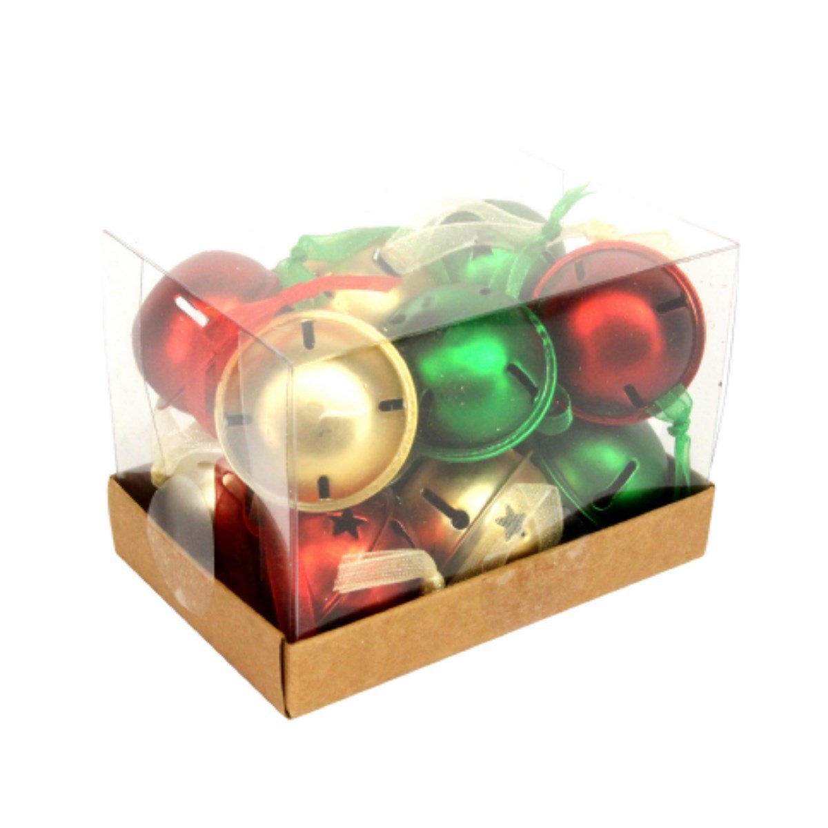 Red/Green/Gold Jingle Bell Box of 12 Metal Decoration (5cm) - RUTHERFORD & Co