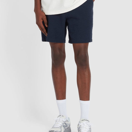 Redwald Seersucker Shorts In True Navy - RUTHERFORD & Co