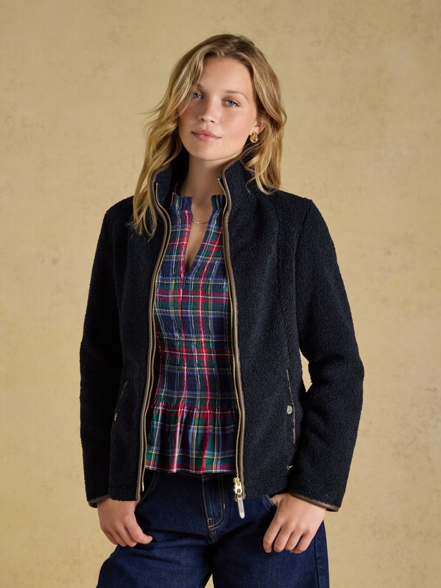 Regular Zip Through Borg Fleece - Navy - RUTHERFORD & Co