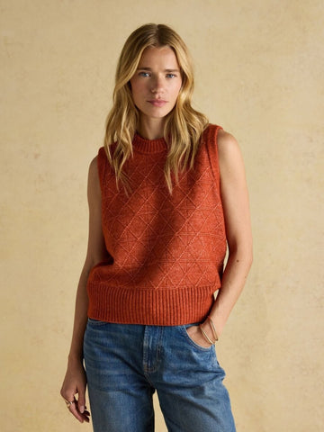 Reid Burnt Orange Textured Knitted Vest - RUTHERFORD & Co