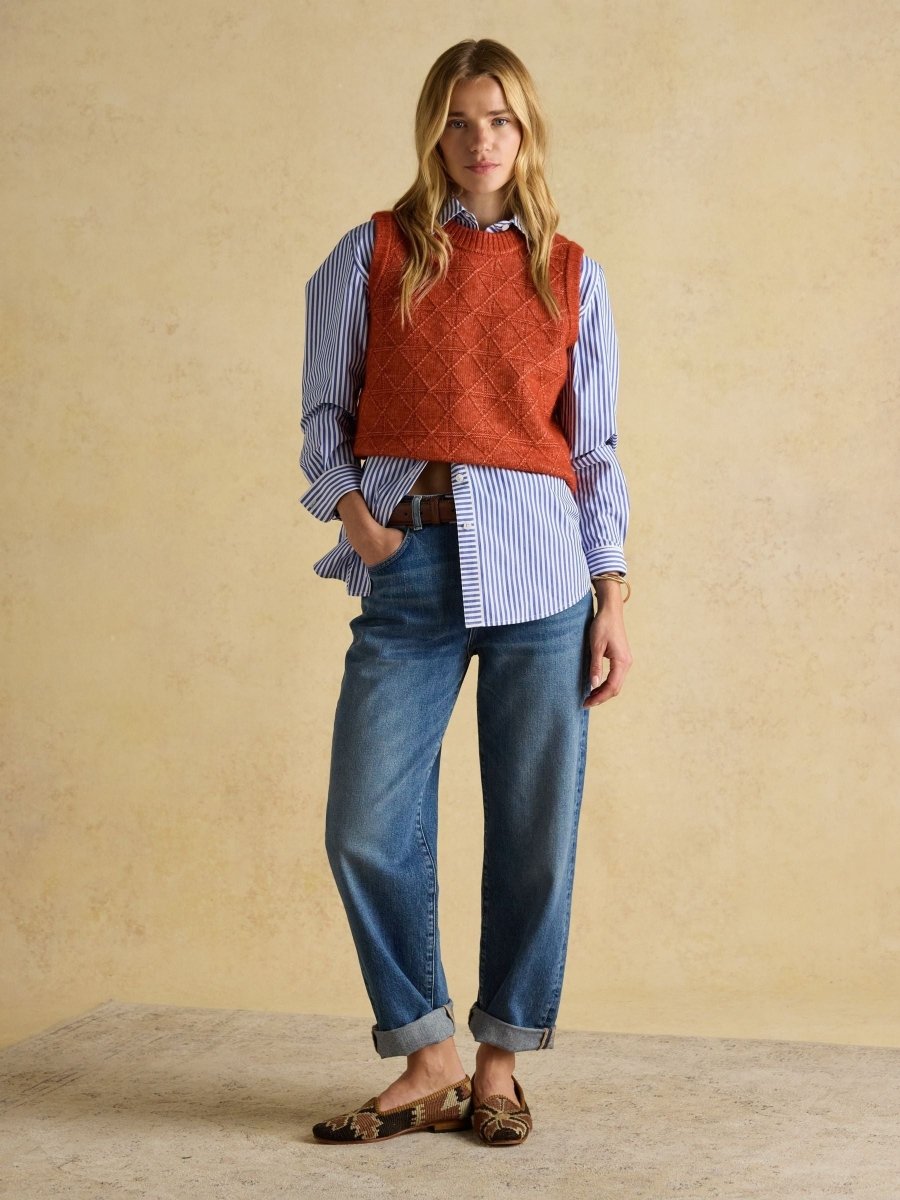 Reid Burnt Orange Textured Knitted Vest - RUTHERFORD & Co