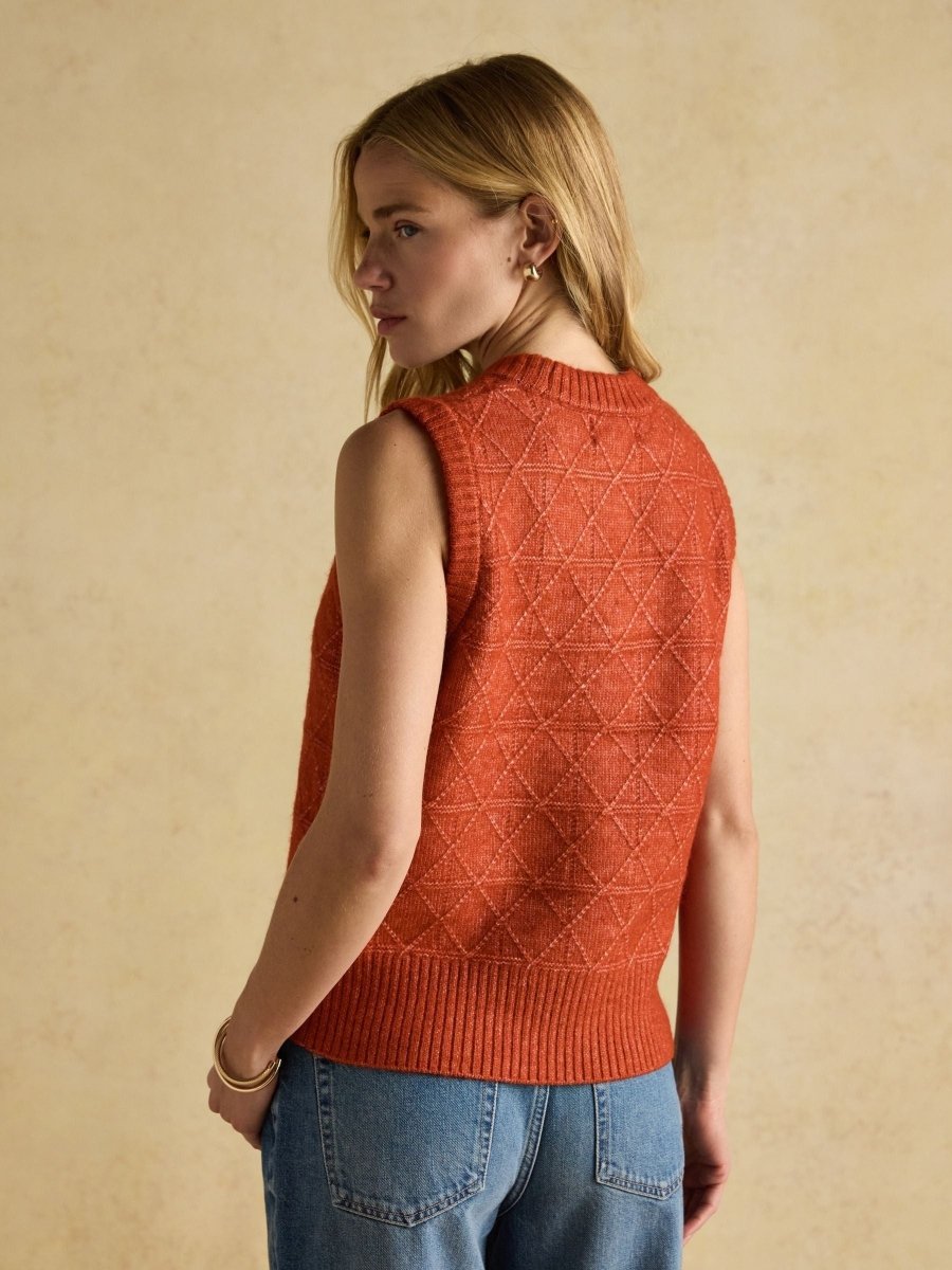 Reid Burnt Orange Textured Knitted Vest - RUTHERFORD & Co