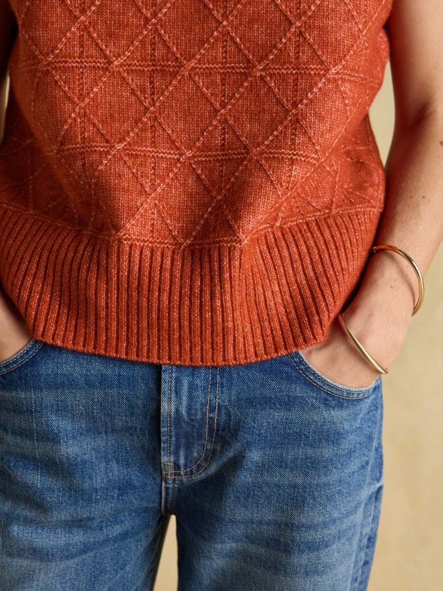 Reid Burnt Orange Textured Knitted Vest - RUTHERFORD & Co