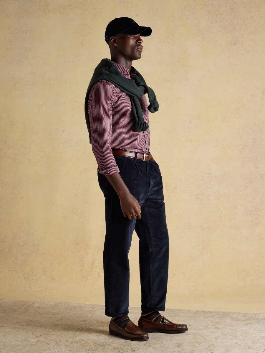 Relaxed Fit Navy Cotton-Rich Cord Trousers - RUTHERFORD & Co