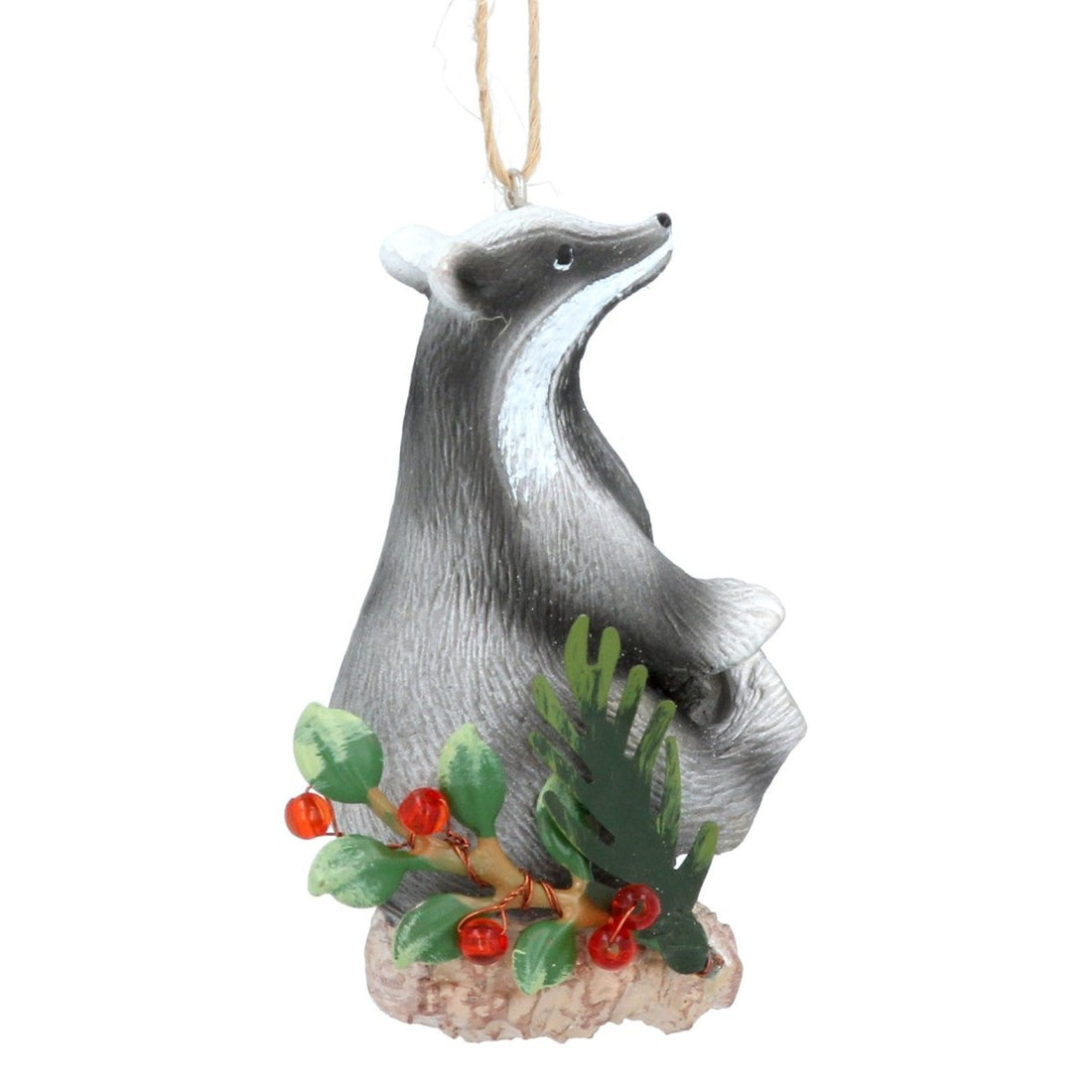 Resin Badger on Holly Log Decoration - RUTHERFORD & Co