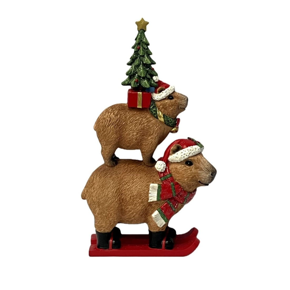 Resin Capybara Christmas Figurine Skiing 24cm - RUTHERFORD & Co