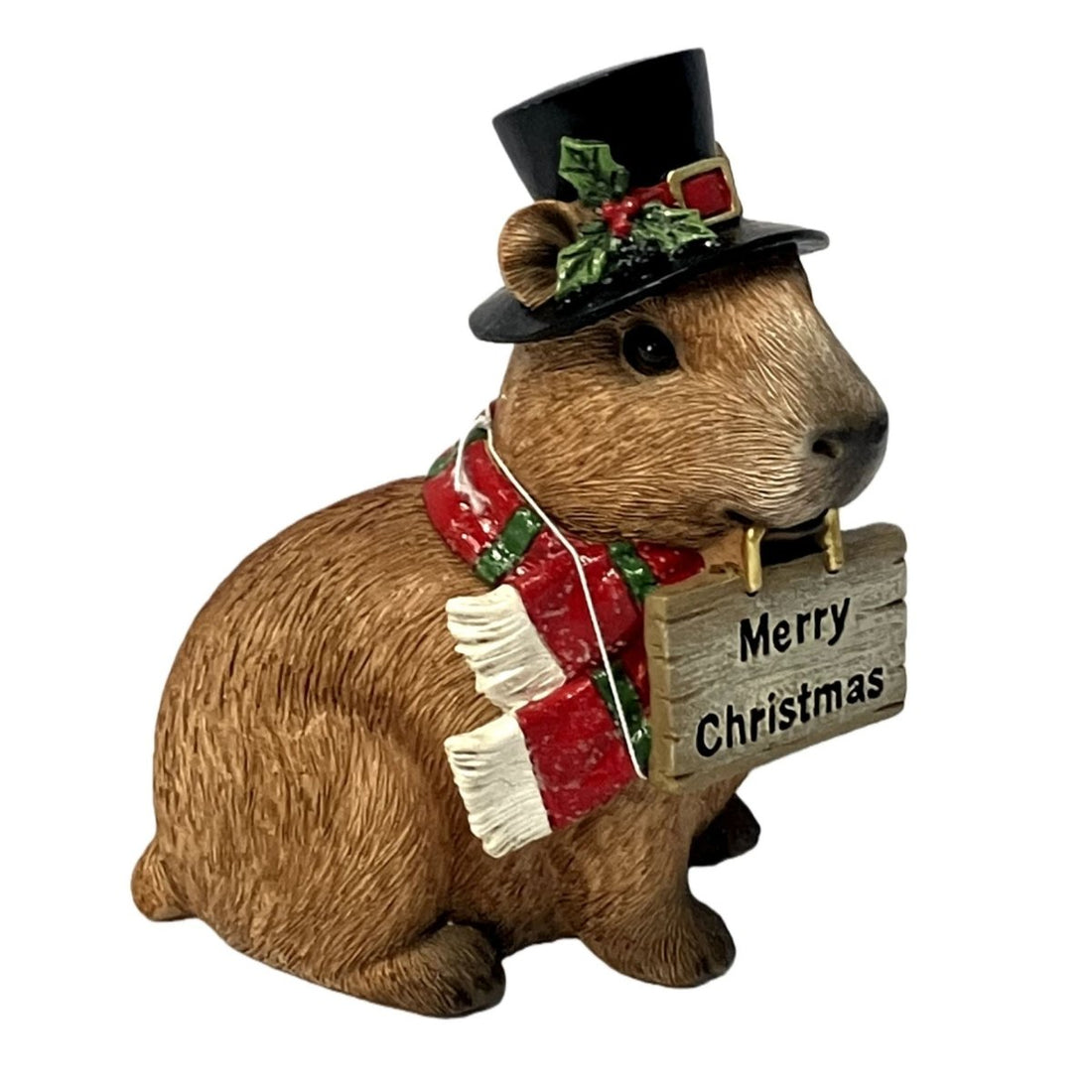 Resin Capybara Christmas Figurine with Sign 13cm - RUTHERFORD & Co