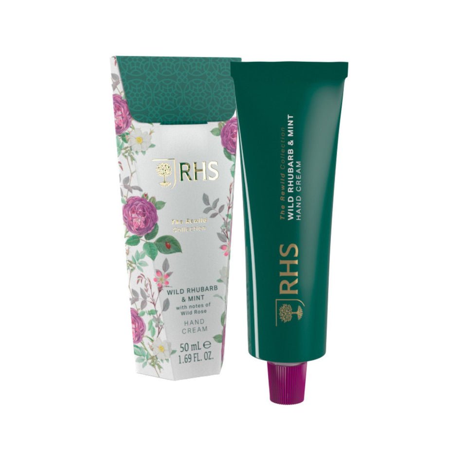 RHS Rewild Rhubarb and Mint Hand Cream 50ml - RUTHERFORD & Co