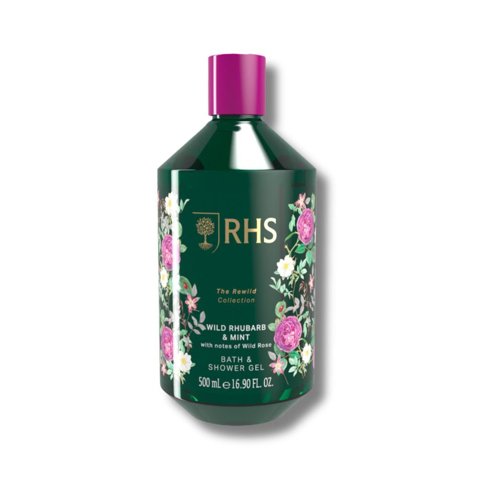 RHS Rewild Rhubarb and Mint Shower Gel 500ml - RUTHERFORD & Co
