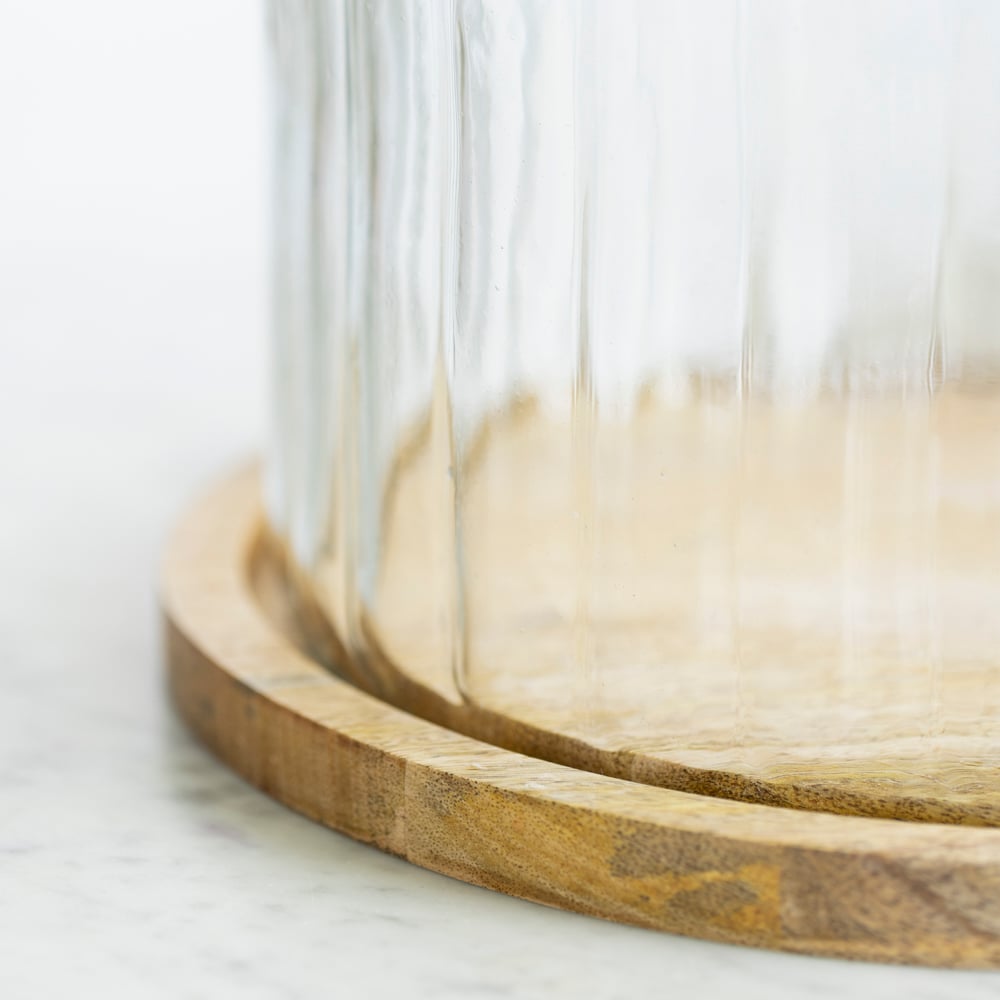 Ribbed Cloche With Wooden Base Large - RUTHERFORD & Co