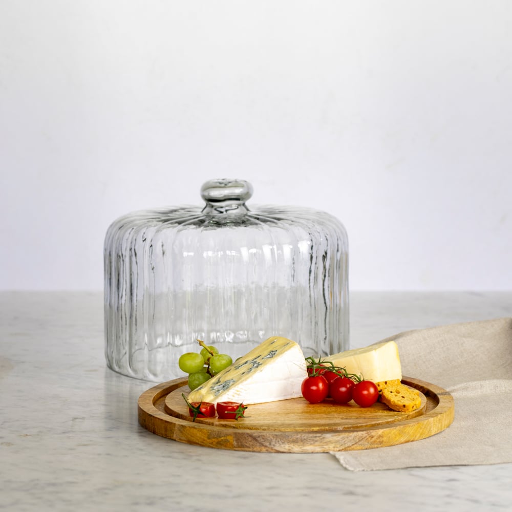 Ribbed Cloche With Wooden Base Large - RUTHERFORD & Co