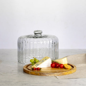 Ribbed Cloche With Wooden Base Large - RUTHERFORD & Co
