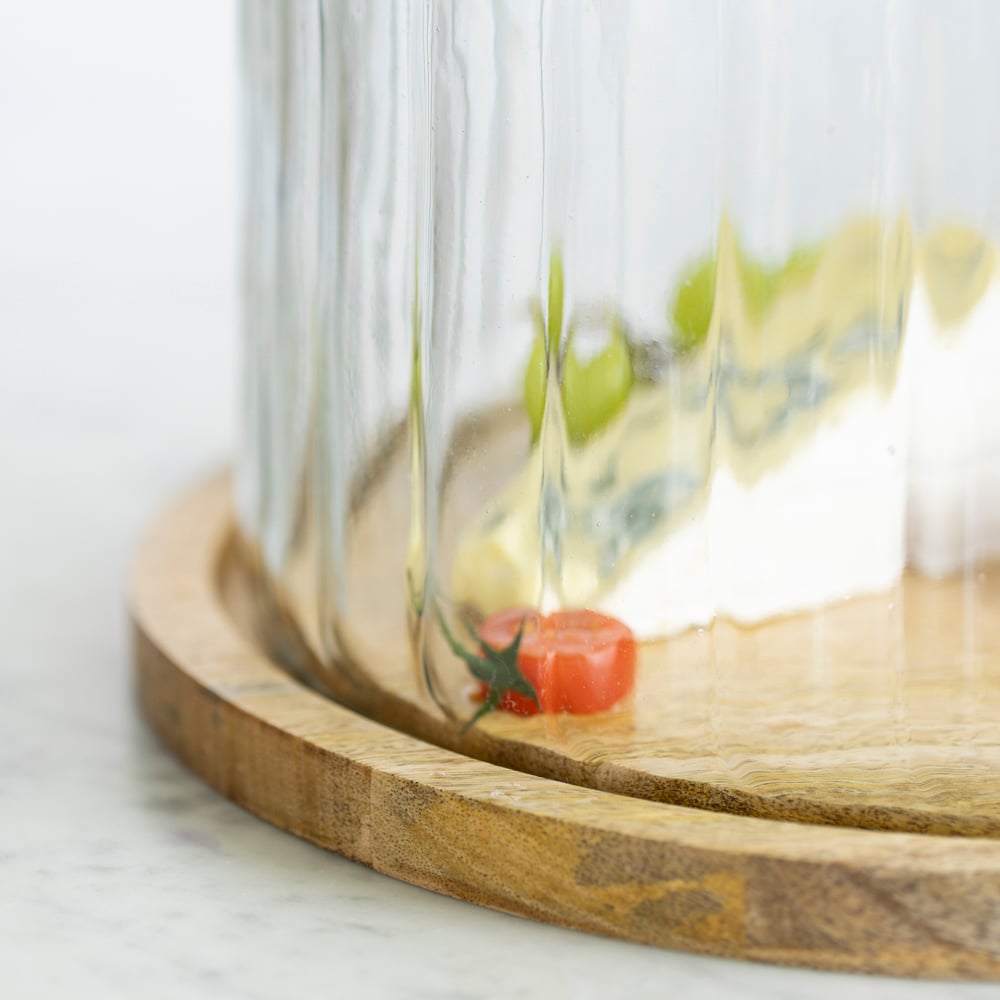 Ribbed Cloche With Wooden Base Large - RUTHERFORD & Co