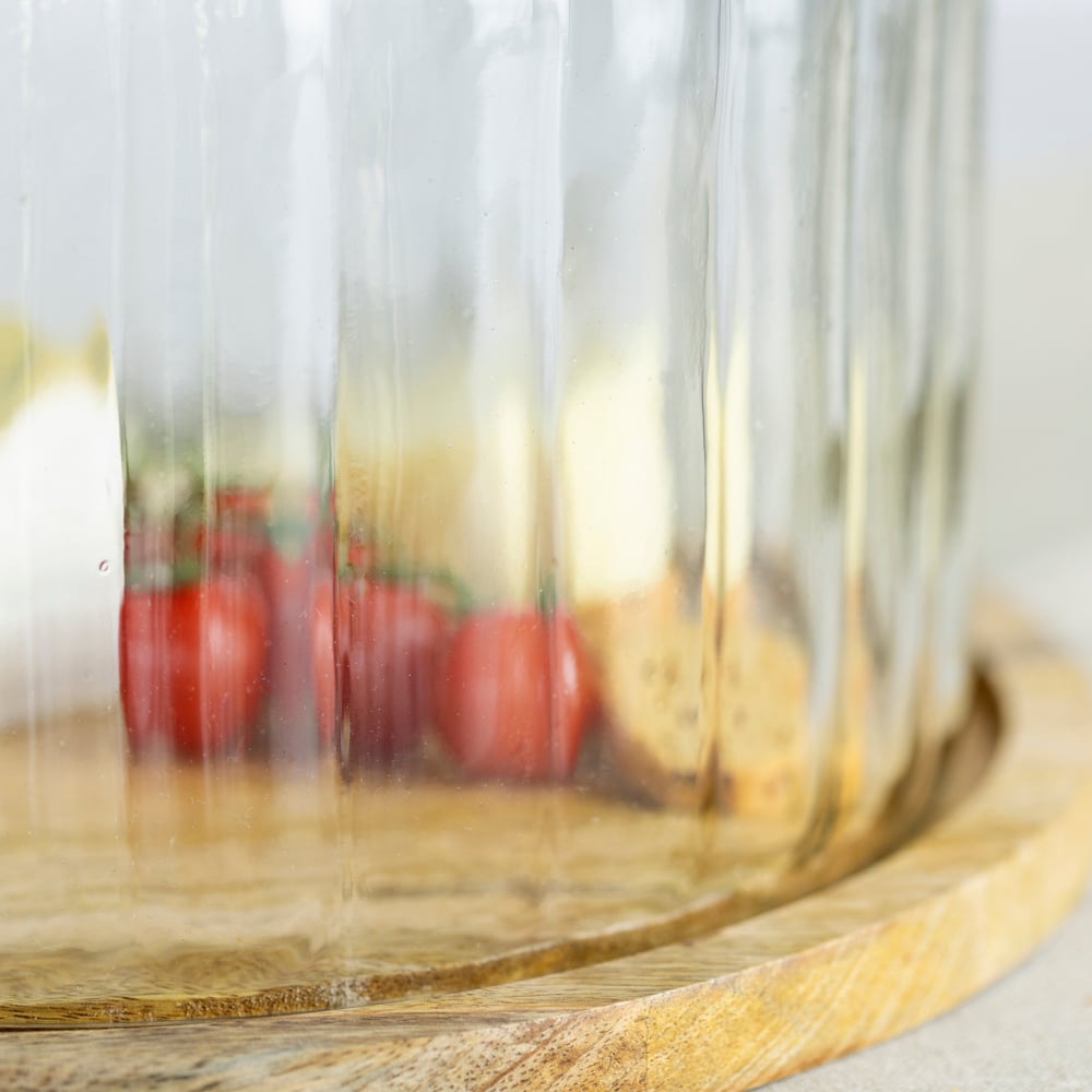 Ribbed Cloche With Wooden Base Large - RUTHERFORD & Co