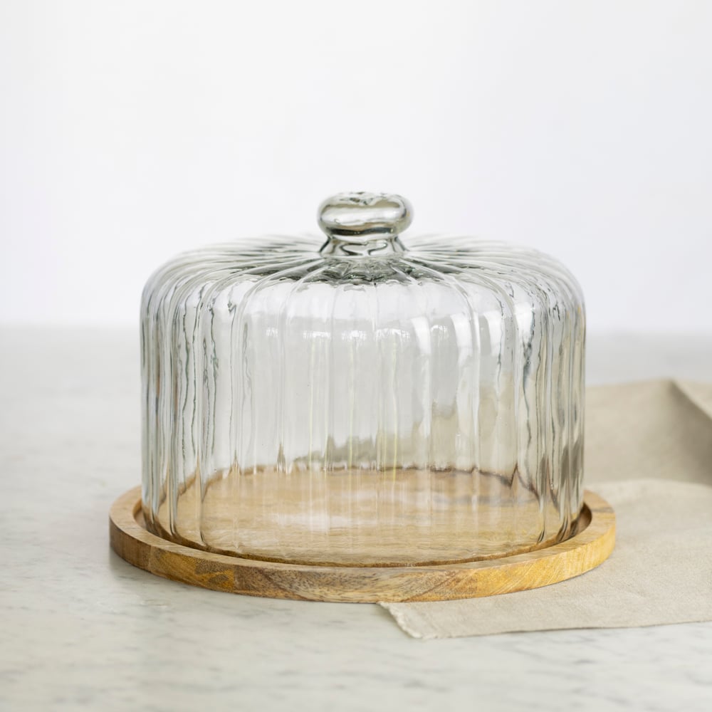 Ribbed Cloche With Wooden Base Large - RUTHERFORD & Co