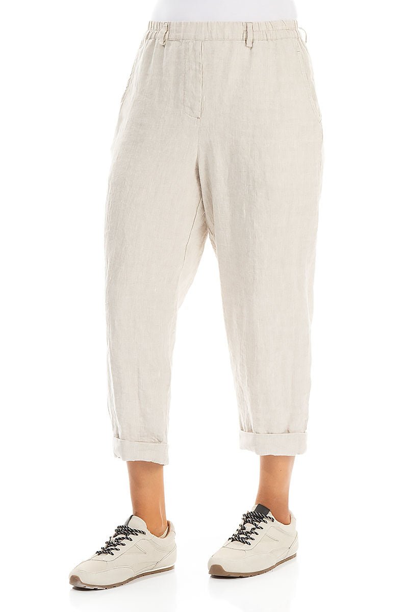 Roll Up Natural Linen Trousers - RUTHERFORD & Co