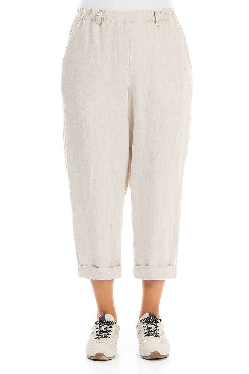 Roll Up Natural Linen Trousers - RUTHERFORD & Co