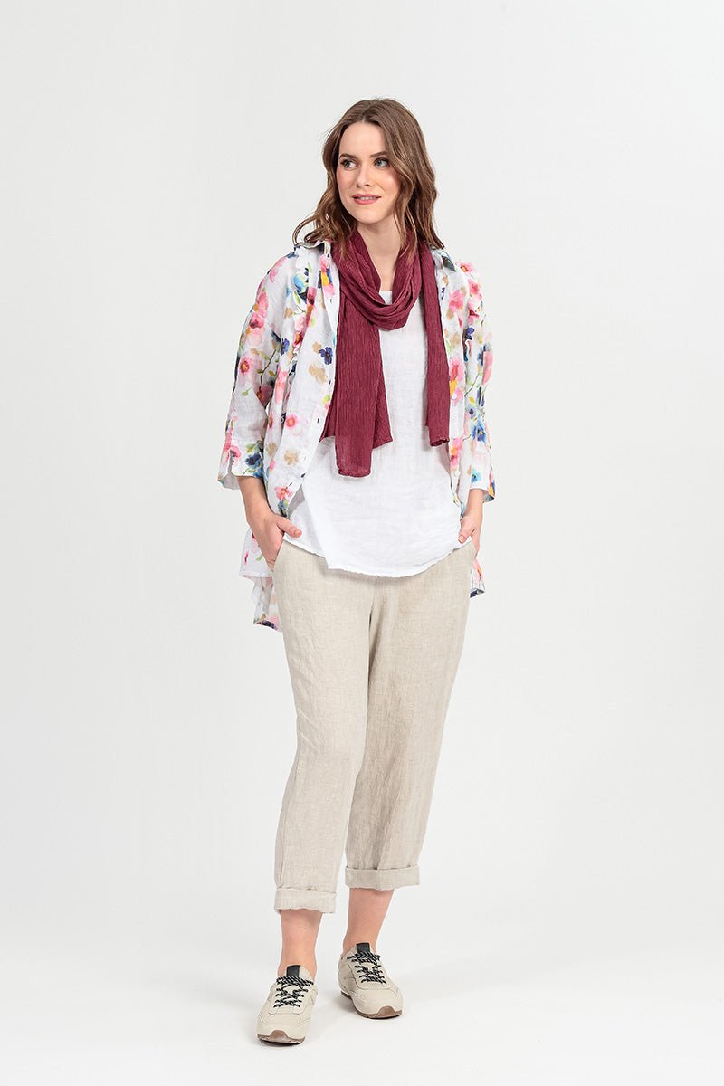 Roll Up Natural Linen Trousers - RUTHERFORD & Co
