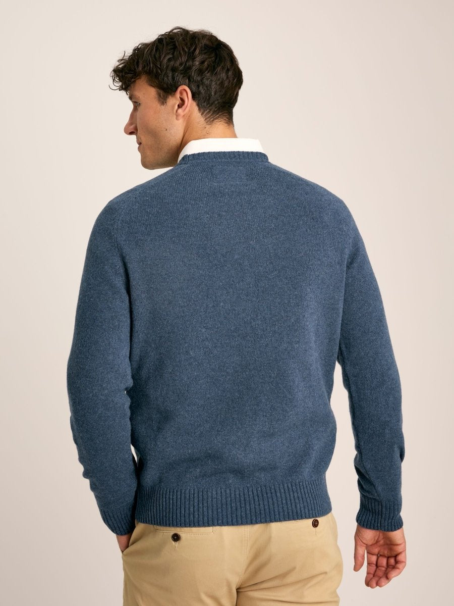 Rowley Navy Lambswool Crew Neck Jumper - RUTHERFORD & Co