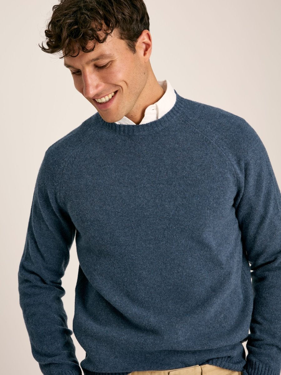 Rowley Navy Lambswool Crew Neck Jumper - RUTHERFORD & Co