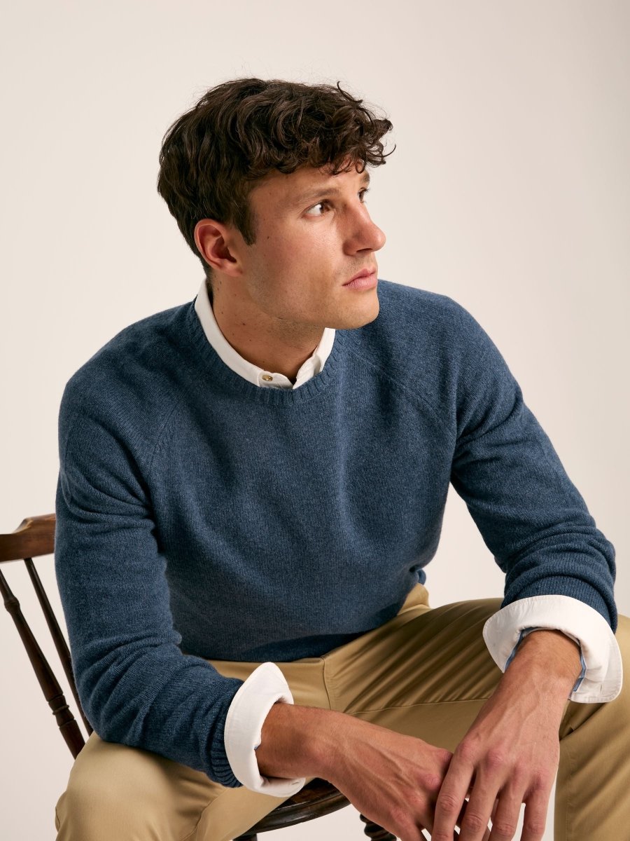 Rowley Navy Lambswool Crew Neck Jumper - RUTHERFORD & Co