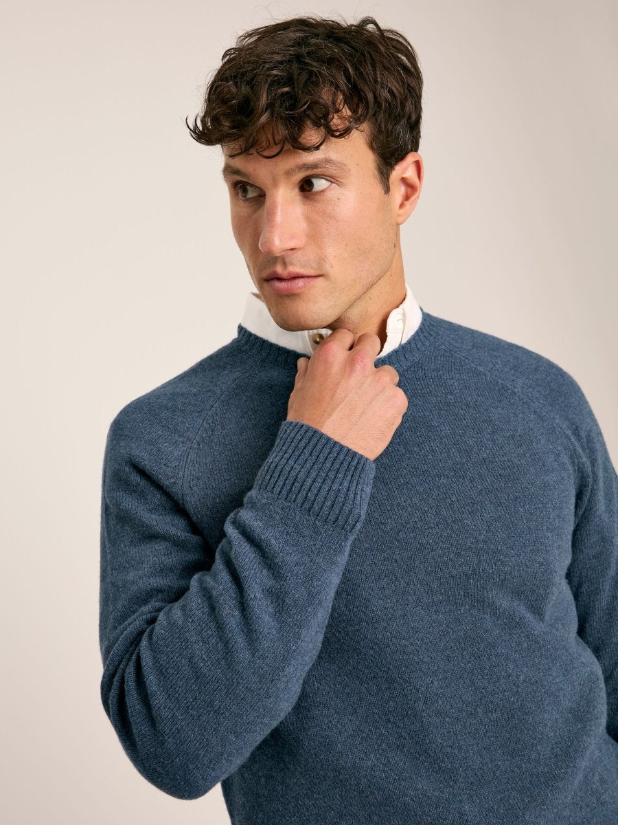 Rowley Navy Lambswool Crew Neck Jumper - RUTHERFORD & Co
