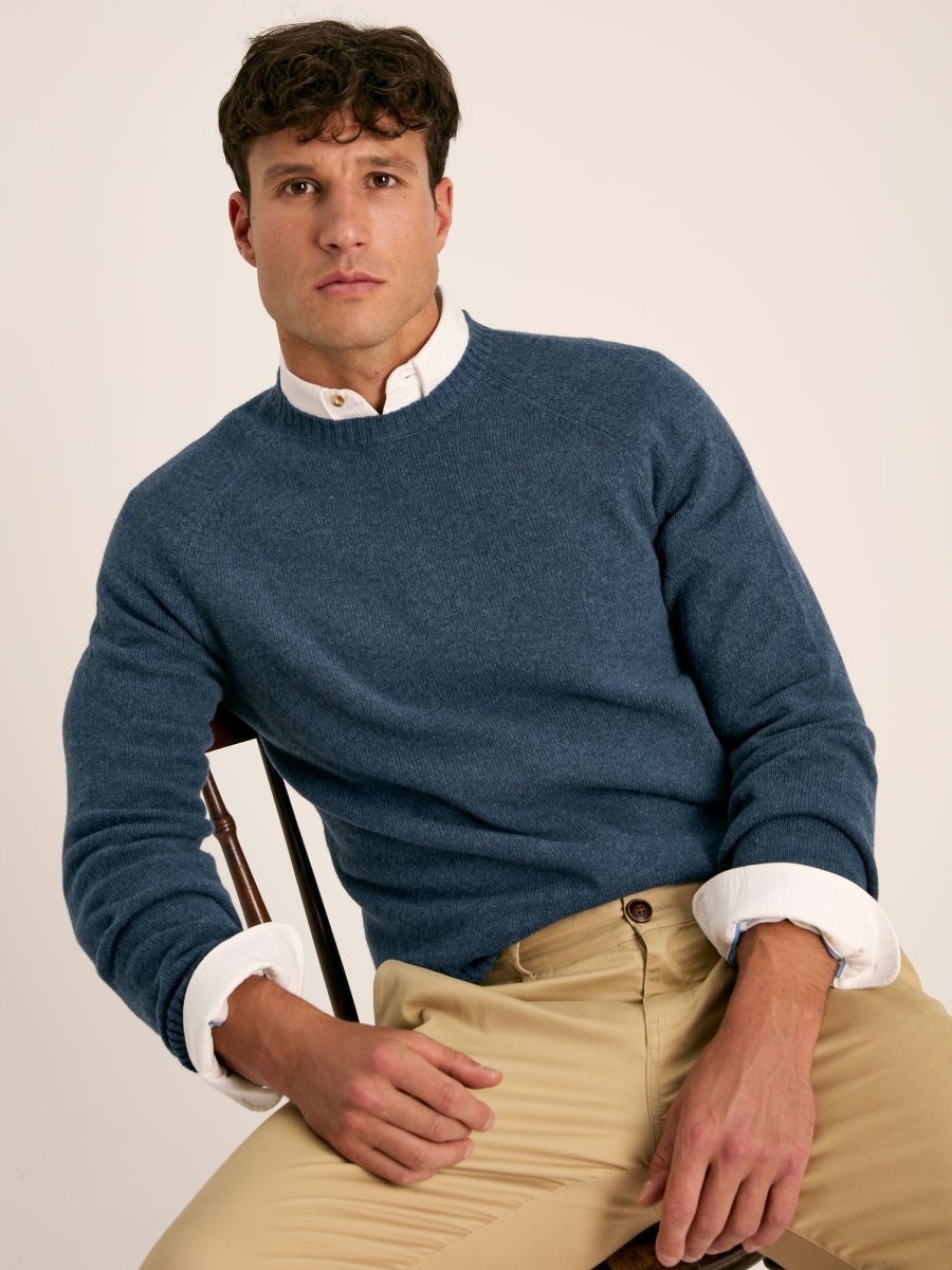 Rowley Navy Lambswool Crew Neck Jumper - RUTHERFORD & Co