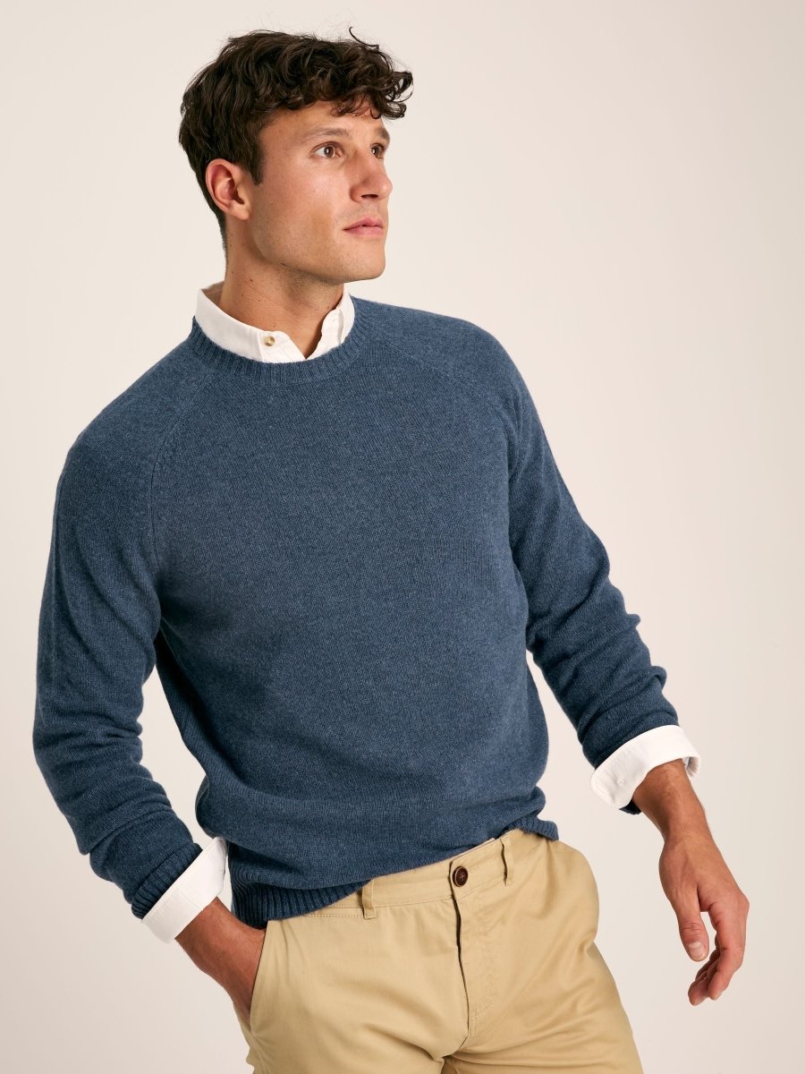 Rowley Navy Lambswool Crew Neck Jumper - RUTHERFORD & Co