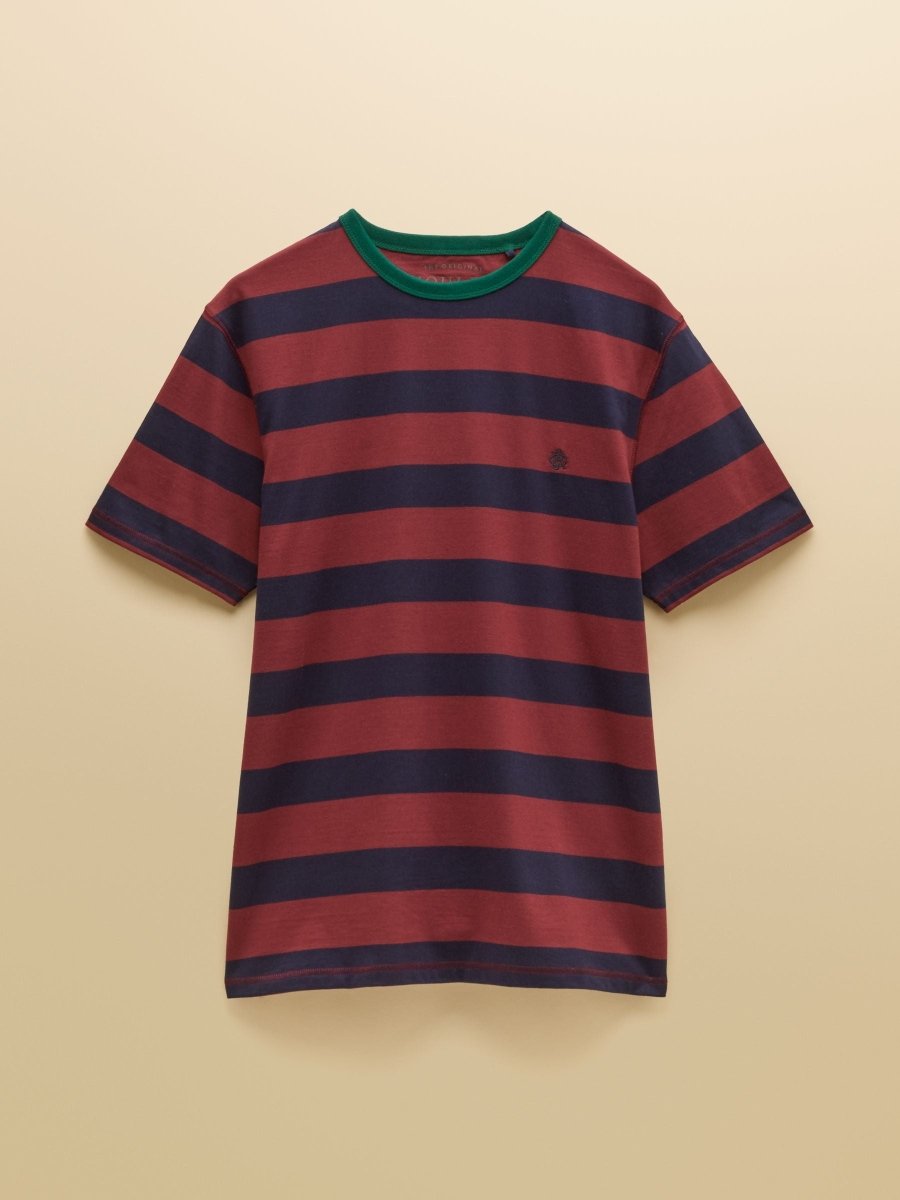 Rugby Club Navy & Red Striped Crew Neck Cotton T-Shirt - RUTHERFORD & Co