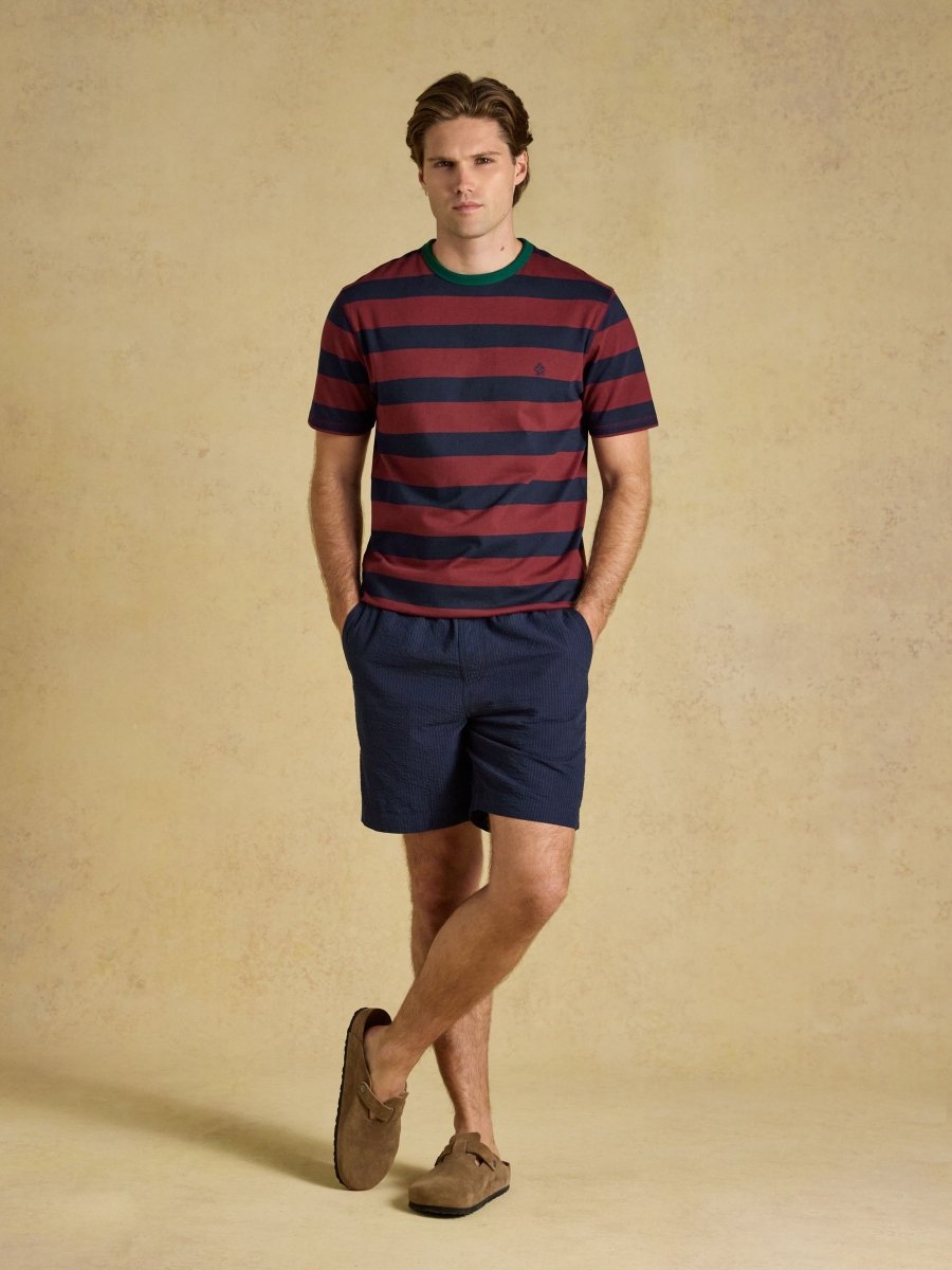 Rugby Club Navy & Red Striped Crew Neck Cotton T-Shirt - RUTHERFORD & Co