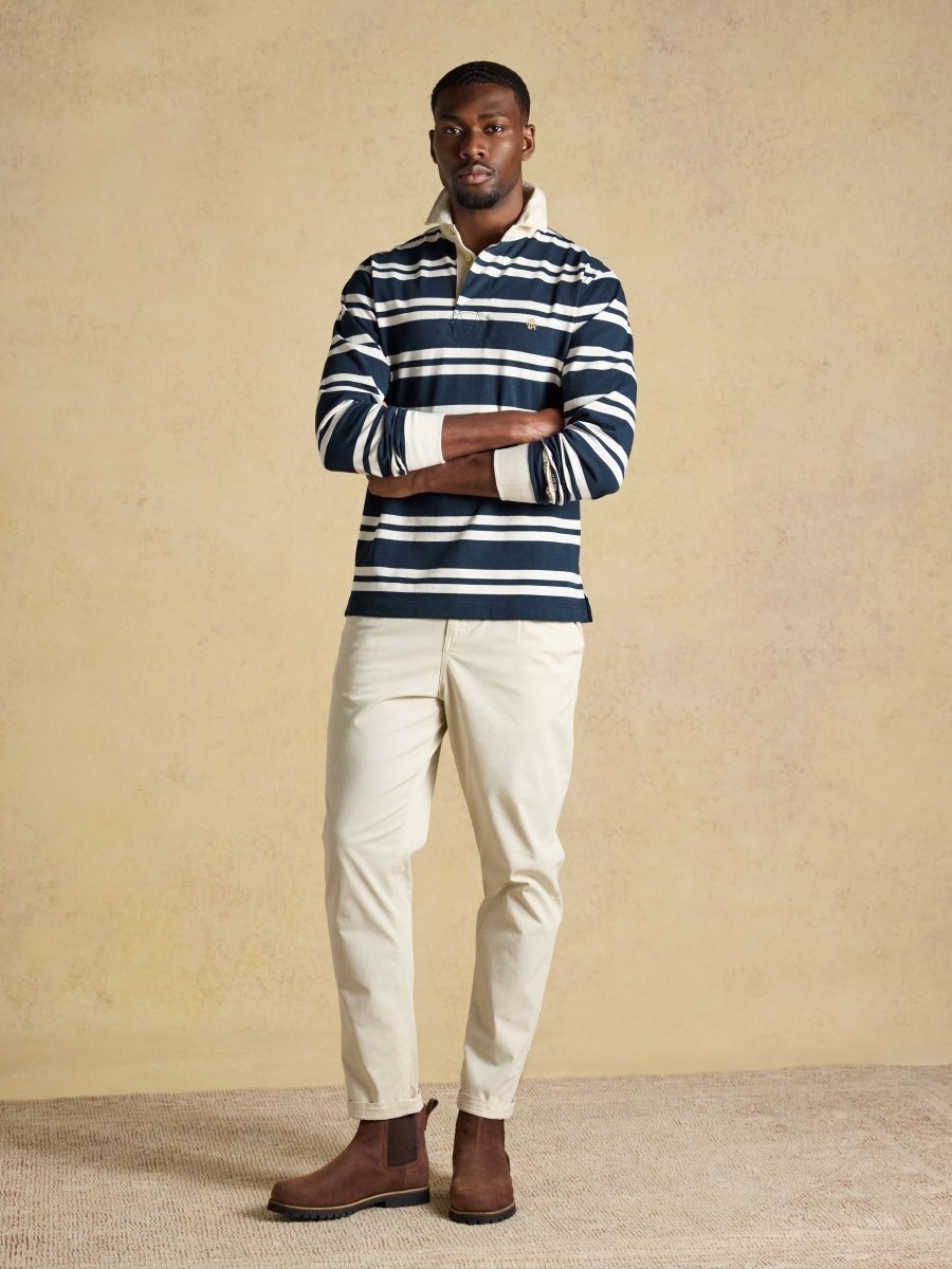 Rugby Club Navy & White Long Sleeve Striped Rugby Shirt - RUTHERFORD & Co