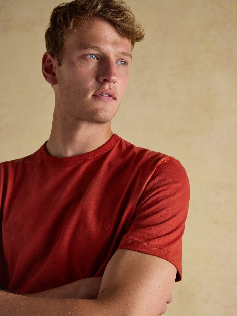 Rugby Club Orange Crew Neck Cotton T-Shirt - RUTHERFORD & Co