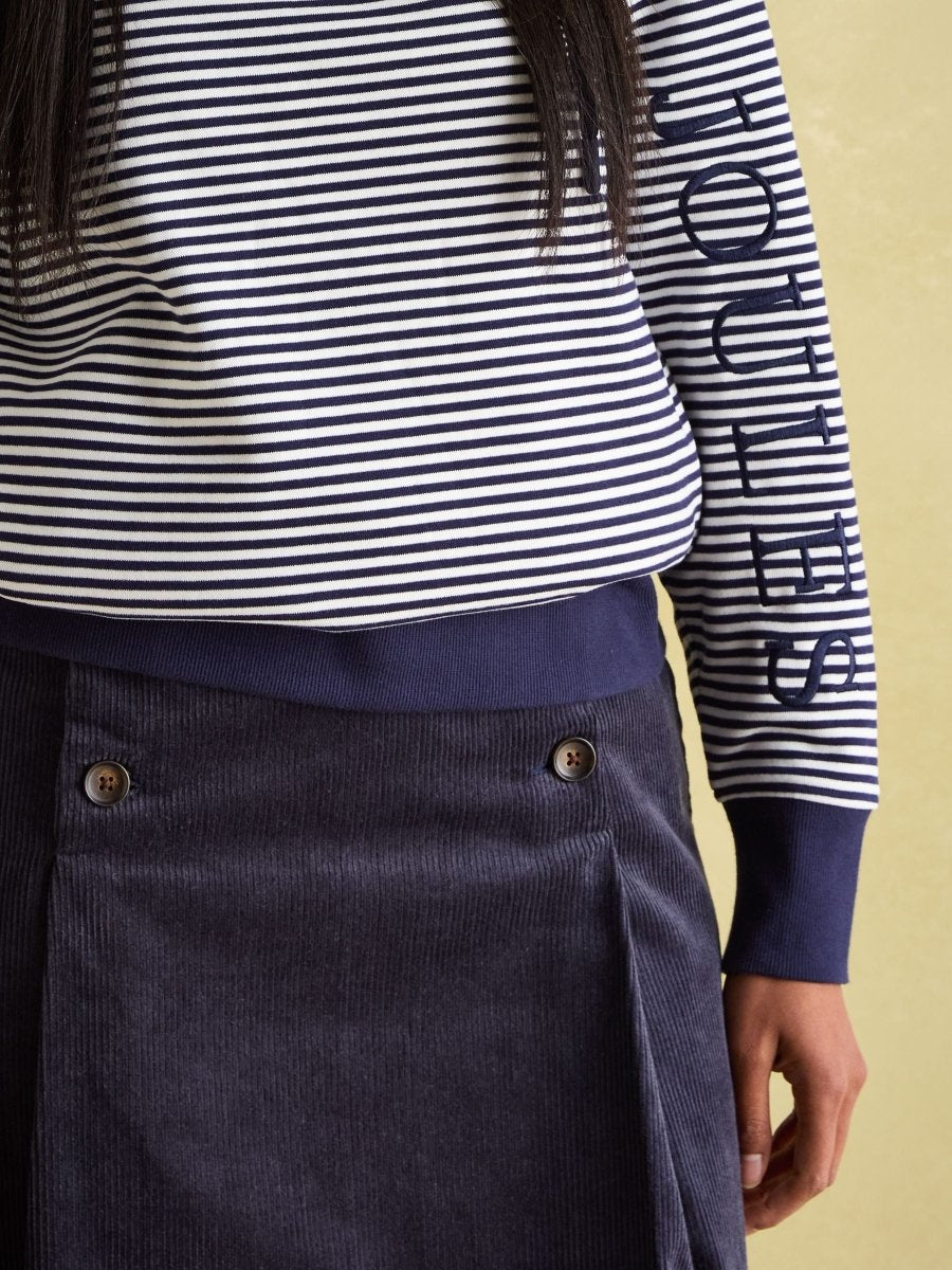 Rushton Navy Blue Stripe Cowl Neck 100% Cotton Hoodie - RUTHERFORD & Co