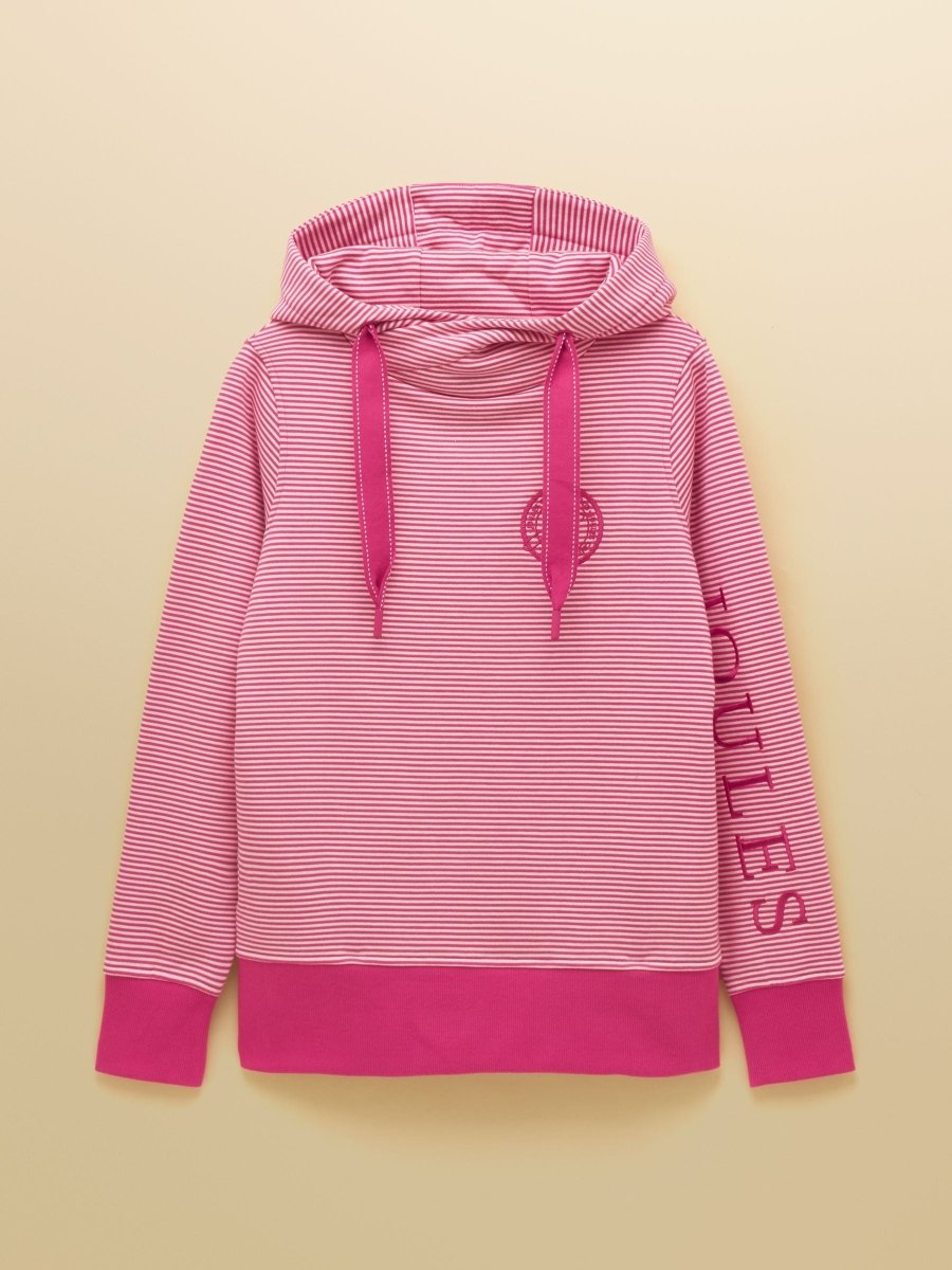 Rushton Pink & White Striped Cotton Cowl Neck Hoodie - RUTHERFORD & Co