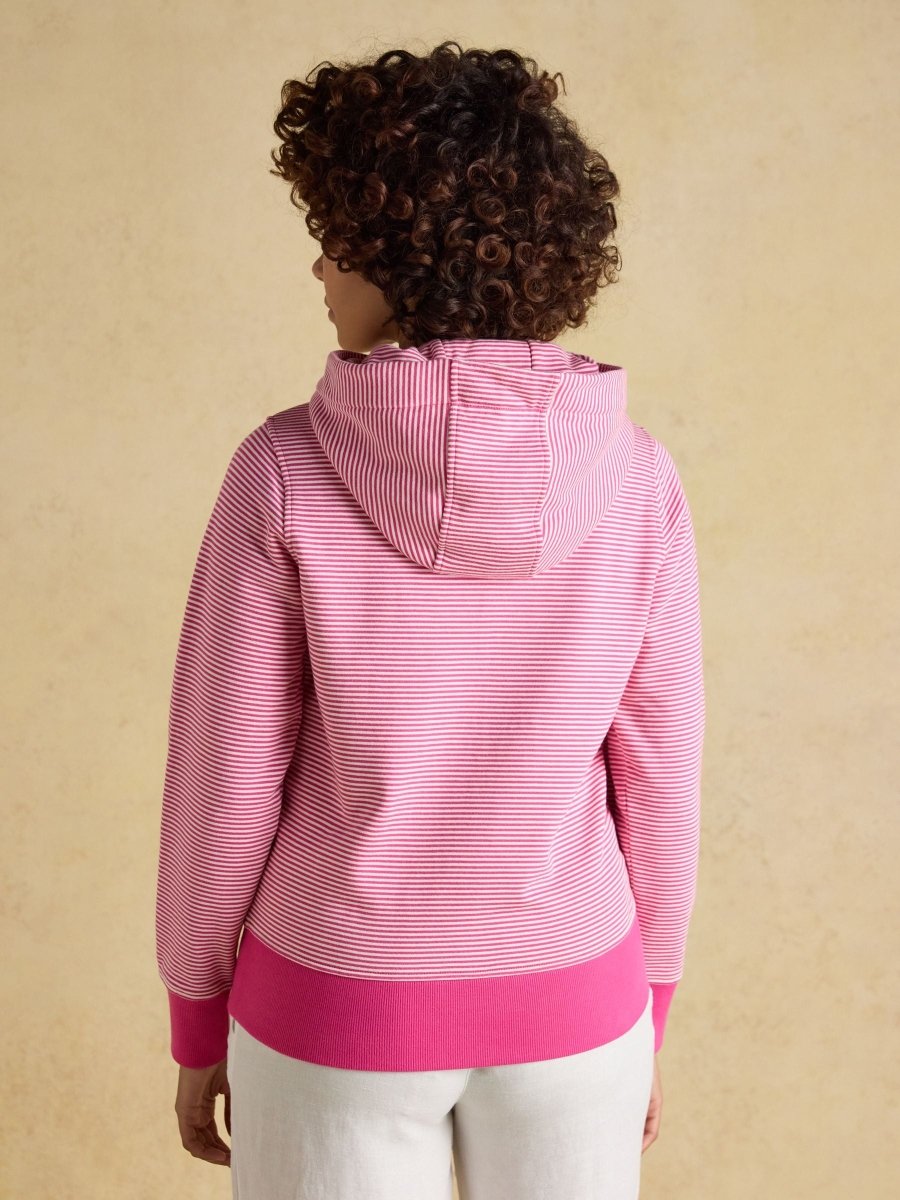 Rushton Pink & White Striped Cotton Cowl Neck Hoodie - RUTHERFORD & Co