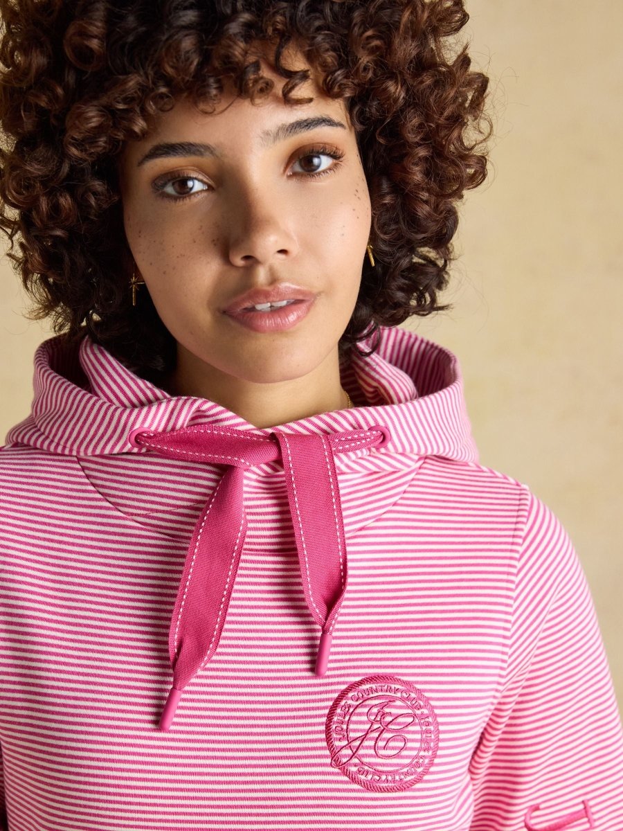 Rushton Pink & White Striped Cotton Cowl Neck Hoodie - RUTHERFORD & Co