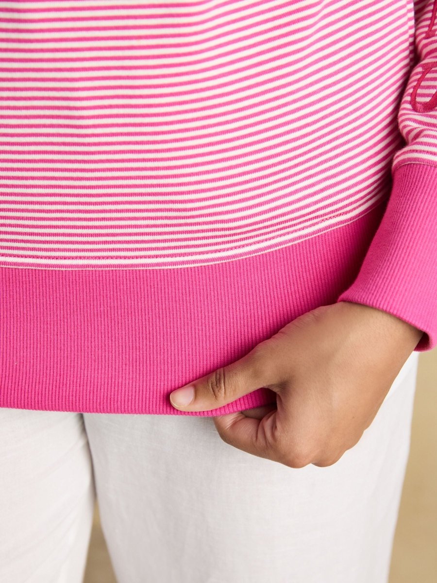 Rushton Pink & White Striped Cotton Cowl Neck Hoodie - RUTHERFORD & Co