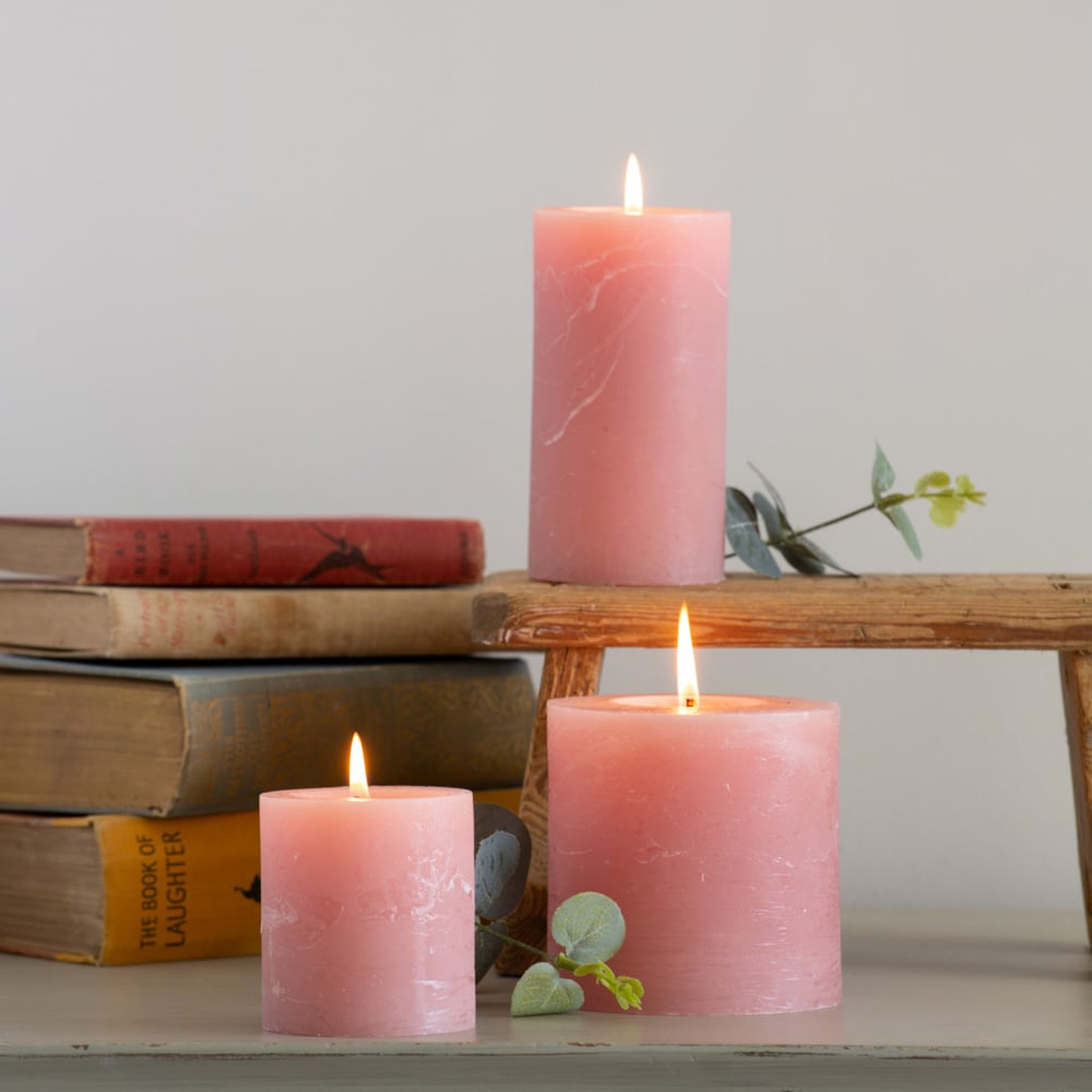 Rustic Pillar Candle Dusky Pink 70x75mm - RUTHERFORD & Co