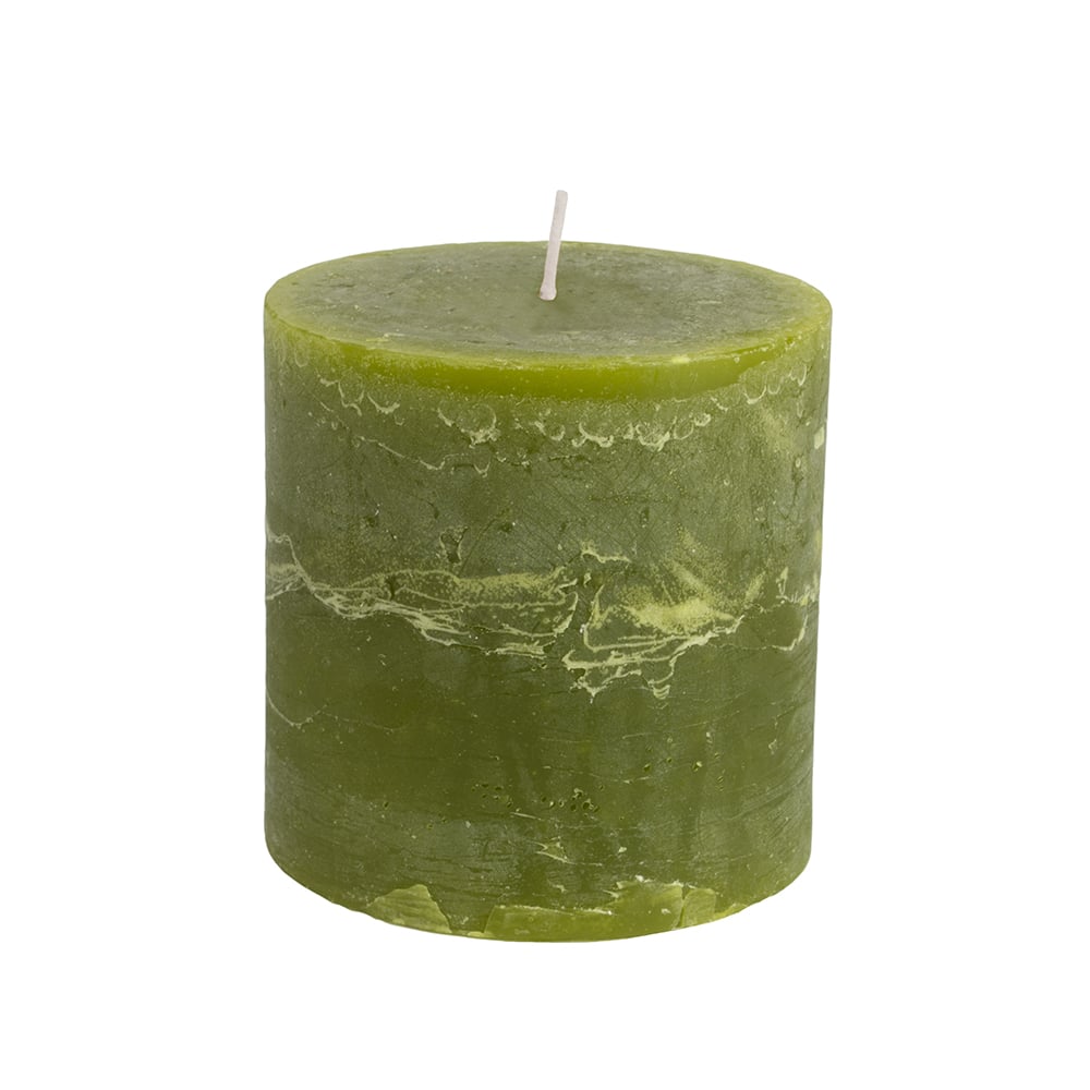 Rustic Pillar Candle Fern Green 100x100mm - RUTHERFORD & Co