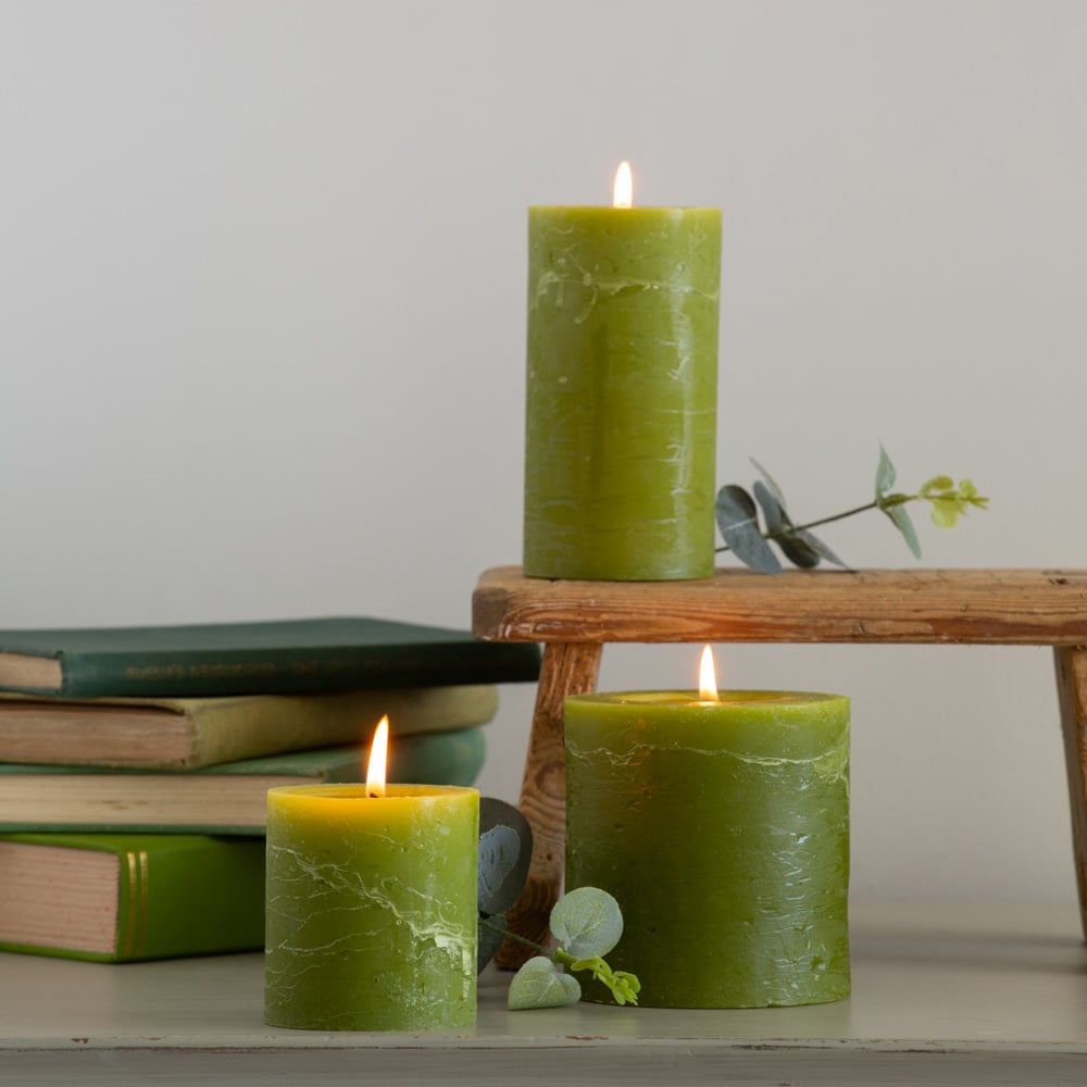 Rustic Pillar Candle Fern Green 70x130mm - RUTHERFORD & Co