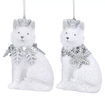 White/Silver Sitting Fox Resin Decoration (7cm)