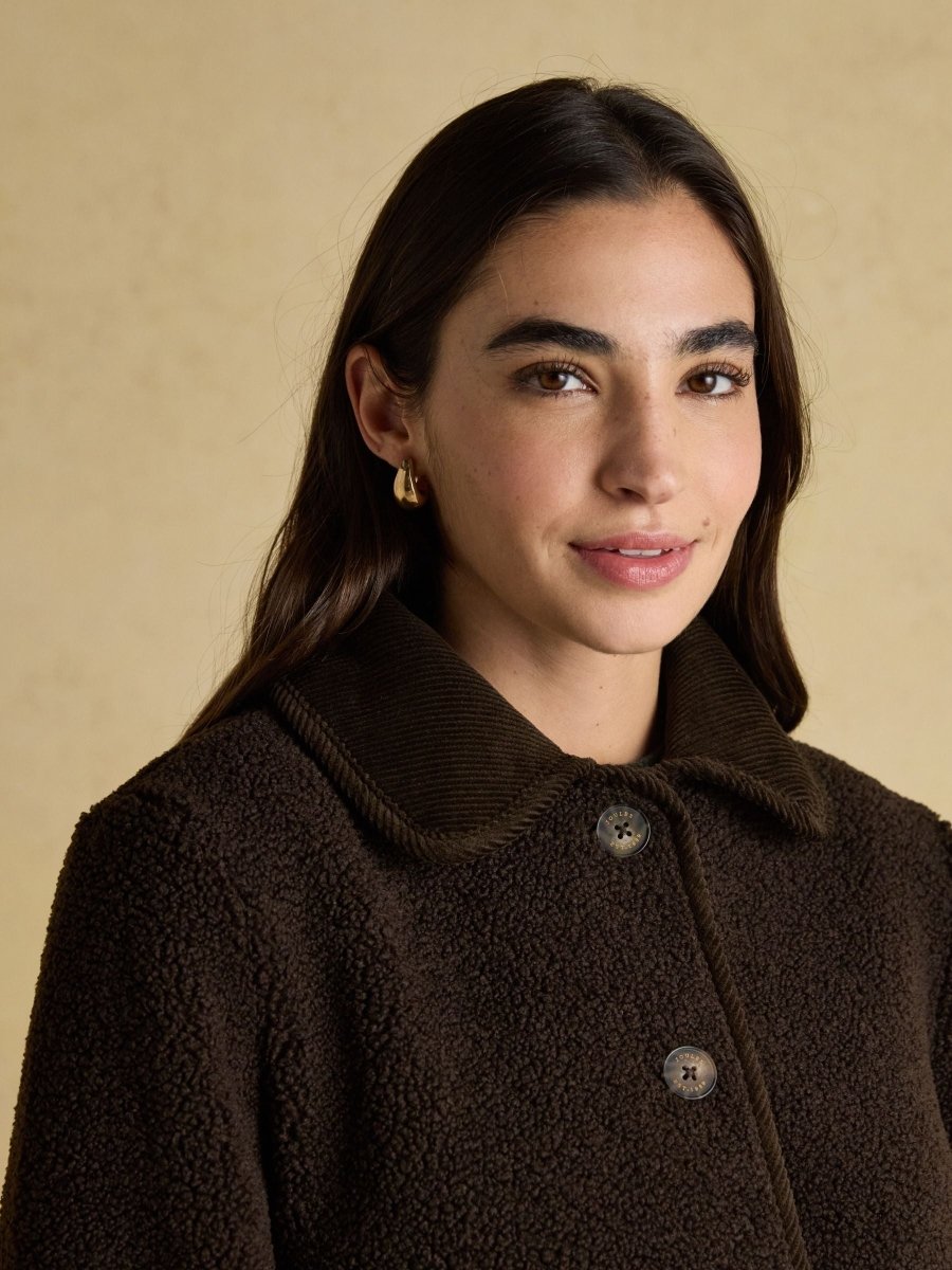 Sadie Chocolate Brown Collared Fleece Jacket - RUTHERFORD & Co