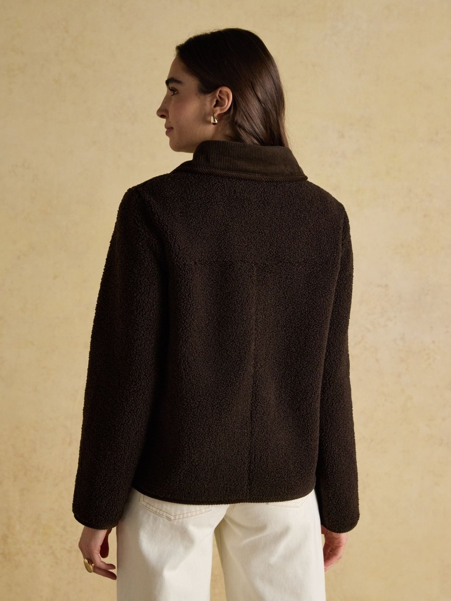 Sadie Chocolate Brown Collared Fleece Jacket - RUTHERFORD & Co